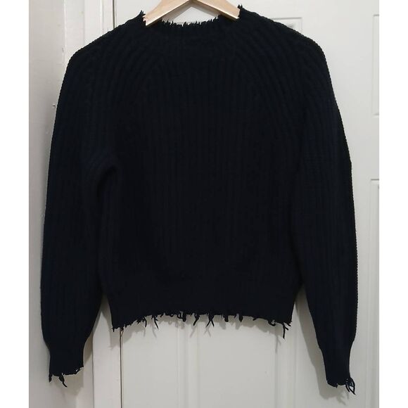 Zadig & voltaire womens medium wool cashmere jagged edge hem sweater navy blue - Picture 1 of 7